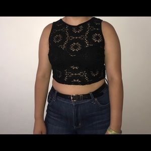 Black crochet see-through crop top!